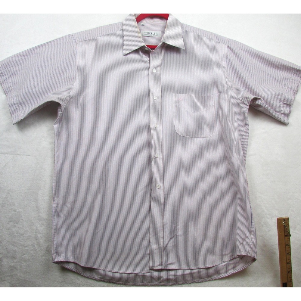 Paul McKlein‎ Shirt Mens 16.5 Extra Large Blue White Striped Button Down Pocket